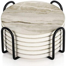 Marble Ceramic Drink Coasters with Holder (6 Pack)