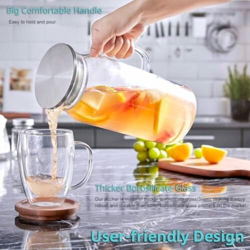Glass Pitcher with Lid and Handle 2L 2-Pack 2