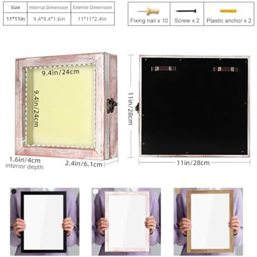 Flowers Shadow Box Display Case 11x11 White Pink 1