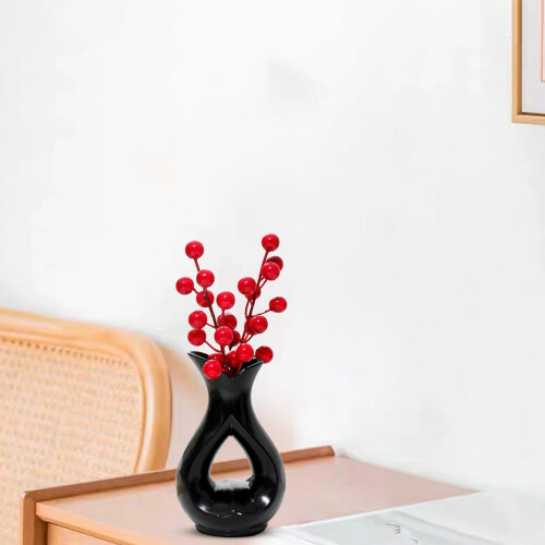 Schwarze Vase aus Kunststoff in Keramikoptik, 14 cm 1