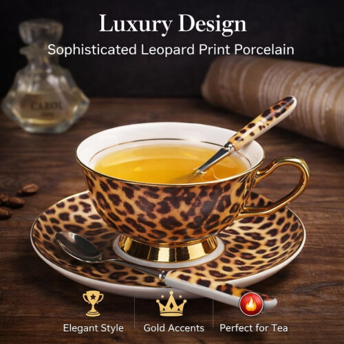 Σετ φλιτζανιών και πιατακιών τσαγιού Leopard με χρυσό χείλος, φλιτζάνι τσαγιού Cheetah 2