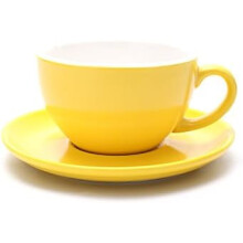 Ceramic Latte Art Cup and Saucer for Cappuccino & Manual Brew Coffee, New Bone China, Mate for Coffee Shop and Barista (Matte Yellow, 8.5 oz)