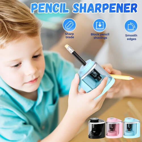 Electric Pencil Sharpener Pink Portable with Auto Stop 1