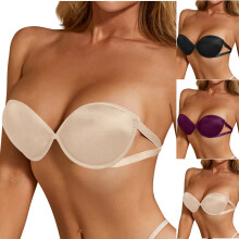 Trägerloser Push-up-BH für Damen, einfarbiger Bügel-Bandeau-BH für ein glattes Erscheinungsbild unter Blusen, Weinrot