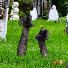 Lot de 2 piquets de jardin en forme de mains effrayantes – Décoration extérieure d'Halloween, compatible avec cimetière de zombies,