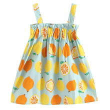 Småbarnsbabyjenteblomsterkjole sommer baby ermeløs stroppe babytrykk antrekk sitron prinsessekjoler for 2-3 år