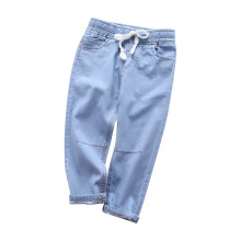 Jeans für Kleinkinder (Jungen und Mädchen), lockere Jeans, lässige Kinder-Jeans, einfarbig, lockere Jeans mit Kordelzug, hellblau