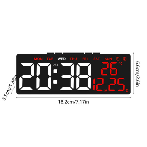 Digitale wekker met datum, temperatuur en dimbaar display. 2