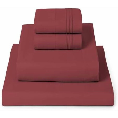 Ensemble de draps rouge brique pour lit double, 4 pièces, luxe rafraîchissant