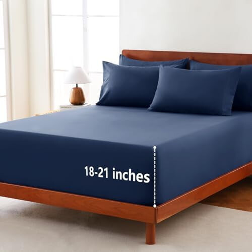 King Size Deep Pocket Sheet Set 6-Piece Navy 2