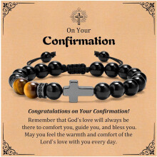 Cross Bracelet : Natural Gemstone Beaded Men's Religious Cross Bracelet for Boys Teenage Christian Gifts Confirmation Baptism to Son Grandson Nephew
