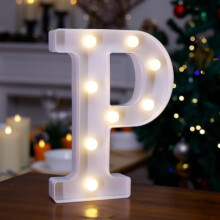 LED-es világító sátortábla, P betűvel, elemes, esküvőre/születésnapra/bulira/karácsonyra/lakberendezésre kompatibilis