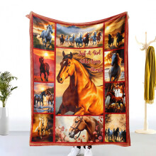 Plaid en flanelle « Juste une fille qui aime les chevaux », imprimé de chevaux au galop et de couchers de soleil sur les montagnes, doux, chaud et