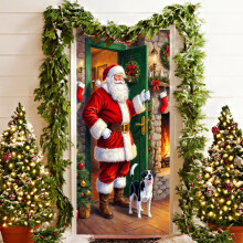 Cortina grande con estampado de Papá Noel, 35x72 pulgadas, decoración de tela con temática navideña, decoración de bienvenida de temporada para