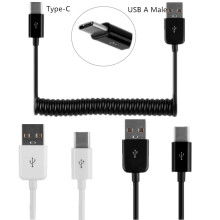 Cablu retractabil cu arc de la tip C la USB 2.0 pentru telefoane LeEco și transfer de date - cablu de încărcare spiralat (negru/alb, 1m-3m)