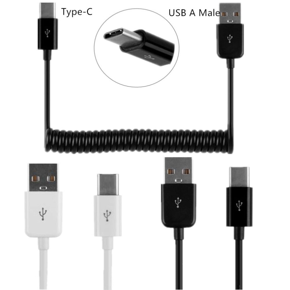Type-C To Usb 2.0 Retractable Spring Cable For Leeco Phones & Data Transfer - Coiled Charging Cord (, 1M-3M) Black/White 9448196249505
