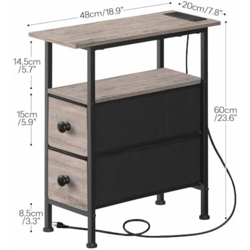 Slankt sidebord med ladestation og 2 stofskuffer 2
