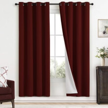 100% Blackout Room Darkening Curtains, Burgundy Red Thermal Insulated Grommet Drapes Set of 2 (52"x72"), compatible with standard rods