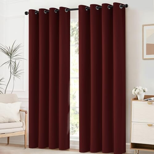 Cortinas opacas color rojo burdeos, 52x63 pulgadas, 2 paneles. 1