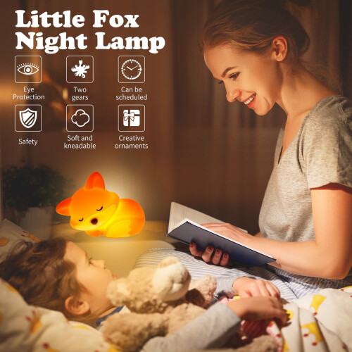 Fox Night Light LED Squishy Λάμπα Σιλικόνης Κατάλληλη για Τρόφιμα, 1 Συσκευασία 2