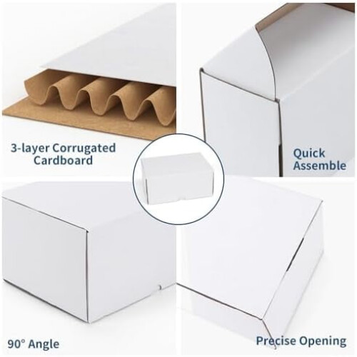 Conjunto de 25 caixas de envio brancas de 7x5x3 polegadas (17,8 x 12,7 x 7,6 cm), caixas de papelão ondulado para embalagem de presentes e 2