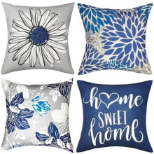Fodere per cuscini decorativi in lino blu, set da 4 pezzi, 22x22 pollici (56x56 cm circa