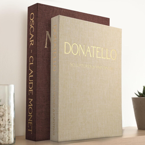 Dekoratives Kunstbuch-Set (2 Stück), braun-beige, Leinen