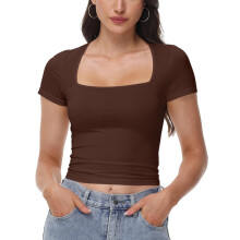 Top da donna con scollo quadrato, maniche corte, crop top, abbigliamento estivo casual a vestibilità aderente.