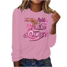 Top rosa de manga larga para mujer, cuello redondo, poliéster, estampado gráfico, talla XL.