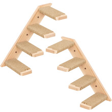 2PC Cat Climbing Shelves Wall Mounted, Wooden Four Step Cat Stairway Reversible Left & Right Direction with Sisal Rope, Cats Wall Furniture for