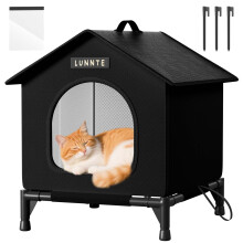 Outdoor Cat House, Cat Cave for Outdoor, Cat House for Outdoor, Winterproof, Waterproof, Puppy House Outdoor, with Removable Transparent Curtain (34 x