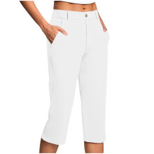 Caprihose für Damen, hochgeschnitten, zum Hineinschlüpfen, elastischer Bund, elegant und lässig, dehnbar, mit Taschen, zeitlich begrenztes