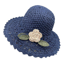 Zonnehoeden voor dames, elegante gehaakte hoed met ruches, dameshoeden voor de zomer, strandhoed met brede rand, strandhoeden voor dames, marineblauw