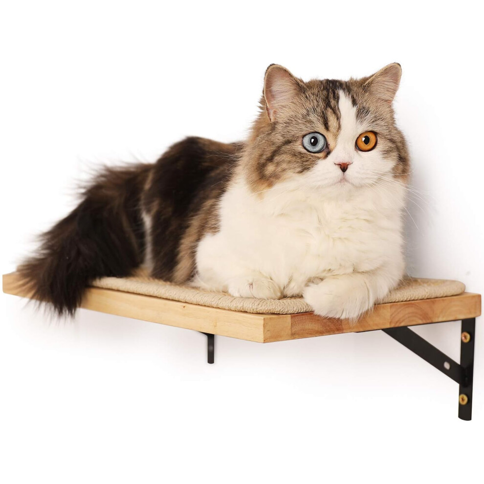 Fukumaru Floating Wall Shelf With Cat Scratching Mat, 2Cm Thick Solid Rubber Wood Hanging Shelves, 40 X 25 Cm 5051222686386