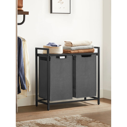 Laundry Sorter with 2 Pull-Out Bags & Shelf, Metal Frame 1