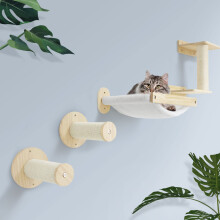 SONGWAY Wall Mounted Cat Shelf - Modern Cat Wall Furniture with Wood Hammock Bed, 2 Steps and Scratching Post, Cats Shelves and Perches for Climbing,