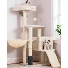 Heybly Cat Tree with Self Groomer Brush, 108cm Cat Tower Condo for Indoor Cats with Cat Scratching Post & Board, Kitty House with Padded Plush Perch