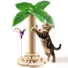 Uoiispet Kitten Scratching Post Small Cat Tree for Indoor Cats, 45cm Heavy Duty Cat Scratch Pole with Sisal Rope Ball, Spring Feather, Stable