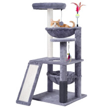 ROYPET Multi-Level Cat Tree For Indoor Cats, Cat Tree Tower With Big Cat Hammock and Self-Grooming Brush, Cat Tower With Scratch Ladder, Indoor Play
