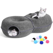 DOOKRON 8-Shaped Large Cat Tunnel Bed for Indoor Cats, Infinite Circulation Peekaboo Cat Cave with 12 Toy Balls, Donut Tunnel for Cats up to 14kg