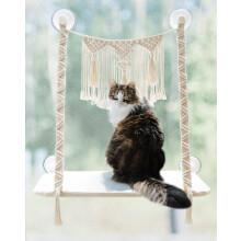 Dahey Cat Window Perch Macrame Cat Hammock Boho Wall Mounted Pet Resting Seat Bed for Indoor Cats Space Saving kitty Sunny Swing Shelf on Window