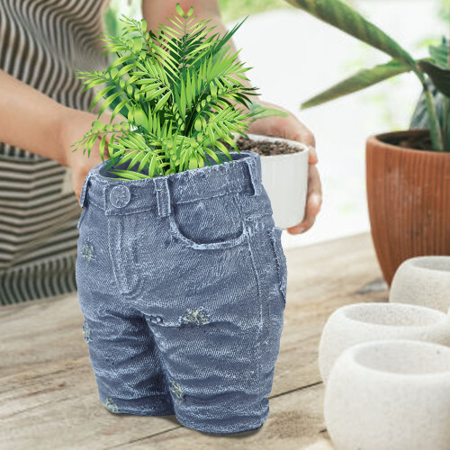 Blumentopf aus Harz mit Denim-Optik, Deko