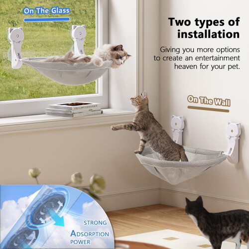 JUNSPOW Cat Window Perch Cordless, Foldable & Stable Kitten Beds- Breathable Cat Window Hammock for Overlooking, Sunbathing and Climbing - Maximum 2