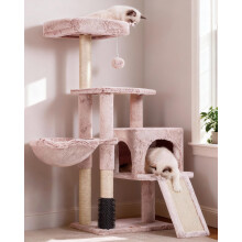 Heybly Cat Tree with Self Groomer Brush, 108cm Cat Tower Condo for Indoor Cats with Cat Scratching Post & Board, Kitty House with Padded Plush Perch