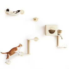 FUKUMARU Cat Wall Shelves, 5-Piece Stable Wooden Wall-Mounted Furniture Set, Kitty Climber with Hammock, House, Steps, Scratching Post, Beige
