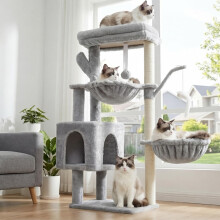 Heybly Cat Tree, 100 cm Tower Condo with Cat Scratching Post, Cat Tower for Indoor Cats, Fully Wrapped Sisal Pole, Soft Platform, 2 Baskets and