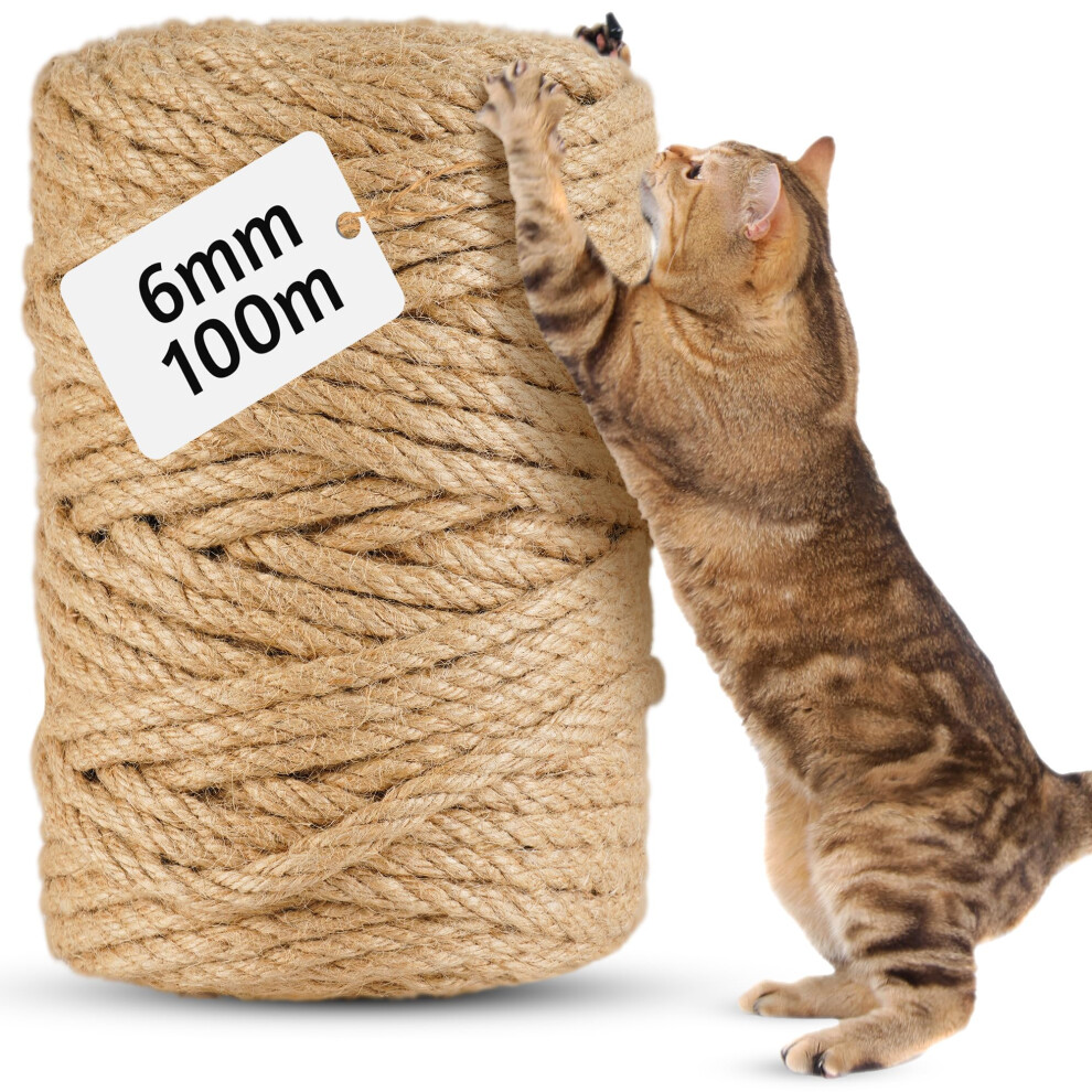 100 M Sisal Rope For Scratching Post, 6 Mm, Natural Sisal Rope For Cats, Scratching Rope, Household, Garden, Diy, Decoration, Cord For Replacement 5051222691809