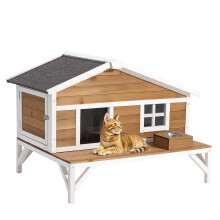 VEVOR Insulated Cat House, All-Around Foam Insulation Elevated Cat Shelter, Wooden Feral Kitty Shelter with Large Platform, Waterproof Cats Condos for