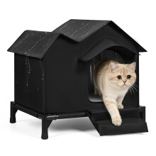 Large Outdoor Elevated Double-roof Waterproof Outdoor Cat House with Stairs, Winter and Summer Weatherproof&Warm Cat House with Soft Cushions and