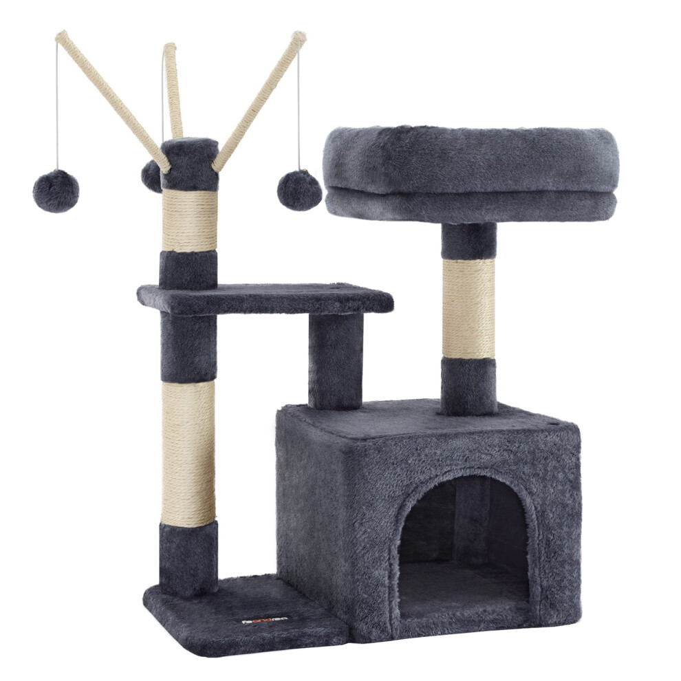 Feandrea Cat Tree, Small Cat Condo, 72 Cm, 3 Pompoms, Smoky Grey Pct121g01